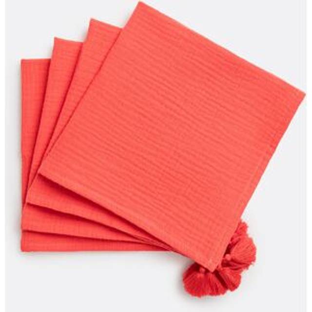 Set of 4 Cotton Muslin Napkins, Kumla - Poppy - 45X45CM