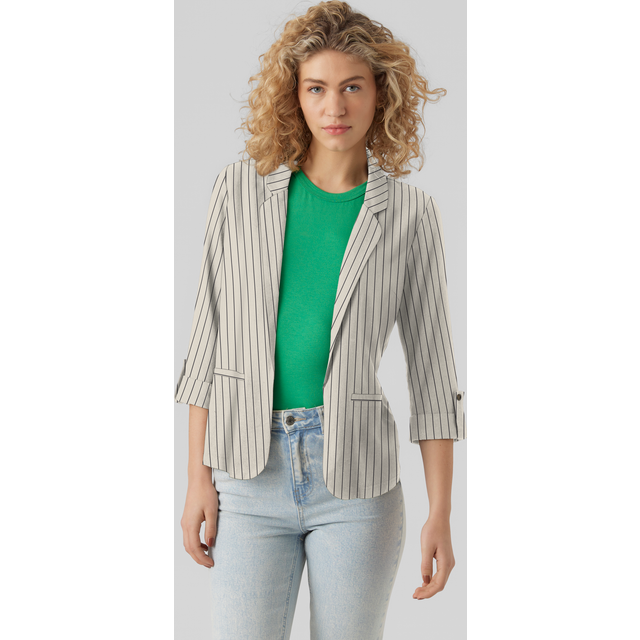 Straight-Cut Striped Blazer - Striped Beige - XS