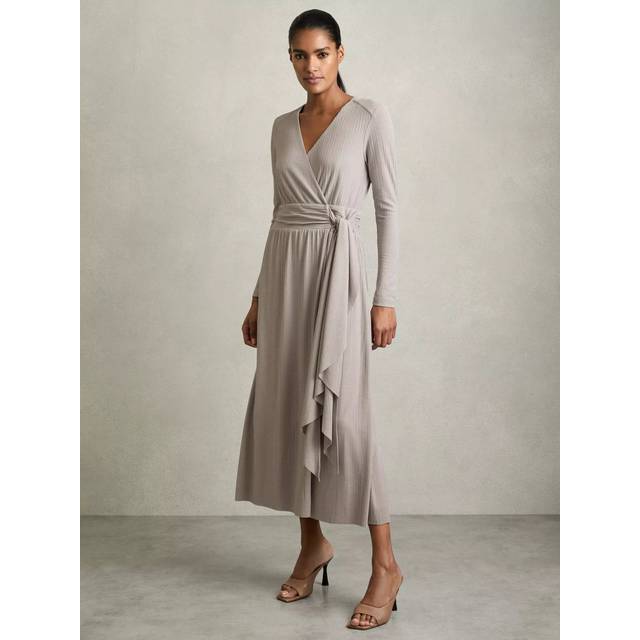 Reiss Madeline Wrap Jersey Midi Dress, Mid Grey