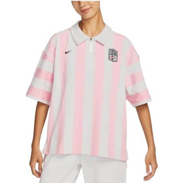(WMNS) Nike SportWear Turn-down Collar Short-Sleeve T-Shirt 'Pink White' FQ0701-122 - Pink/White