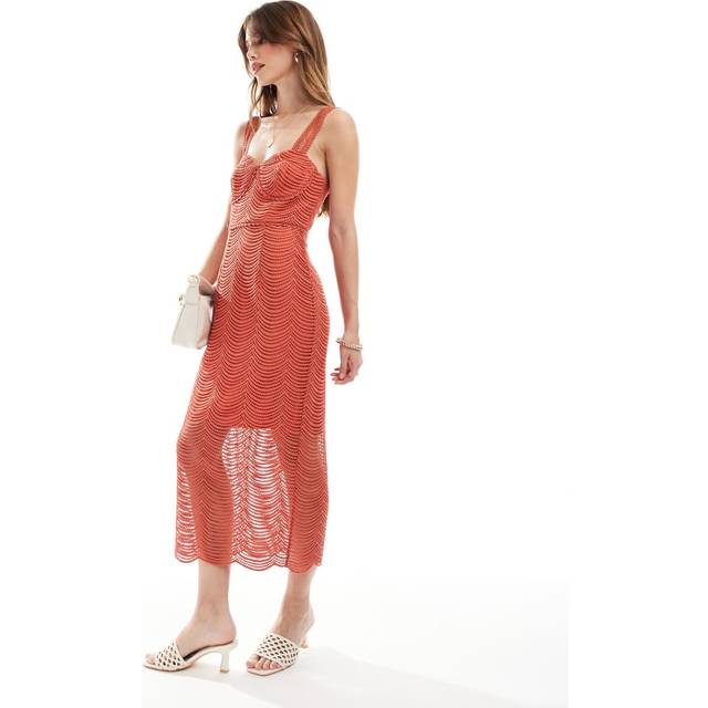 Maya Deluxe Sleeveless Cinched Scallop Lace Midi Dress