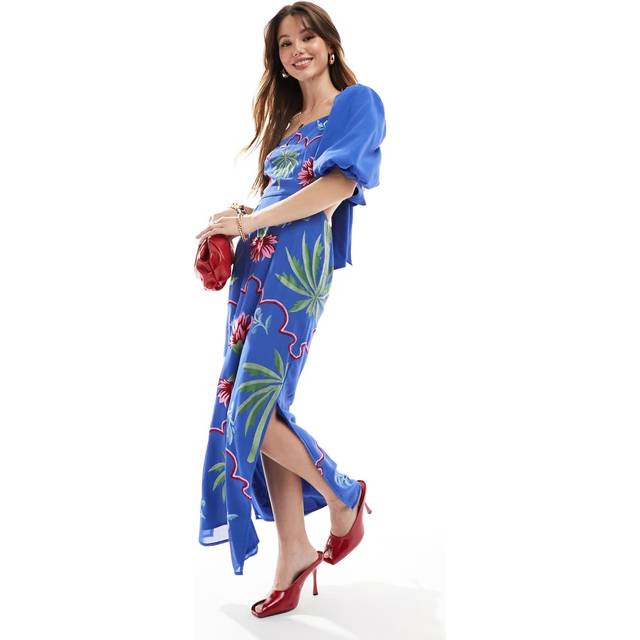 Maya Deluxe Tropical Embroidered Print Midi Dress