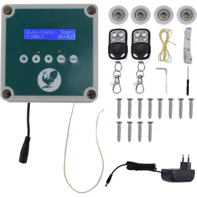Automatic Chicken Coop Door Controller IP44 Cage Opener Remote Control Poultry House Door Actuator Motor Kit with Timer Light Sensor 100 to 240V US Pl