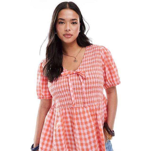 New Look Women's Plus Size Red Gingham Tie Detail Top Curves - UK 22