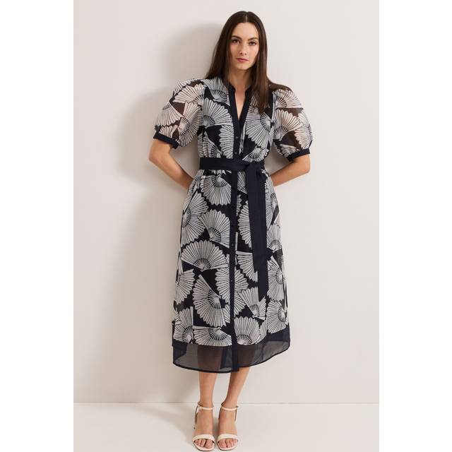 Phase Eight Skylar Shirt Midi Dress, Navy/White