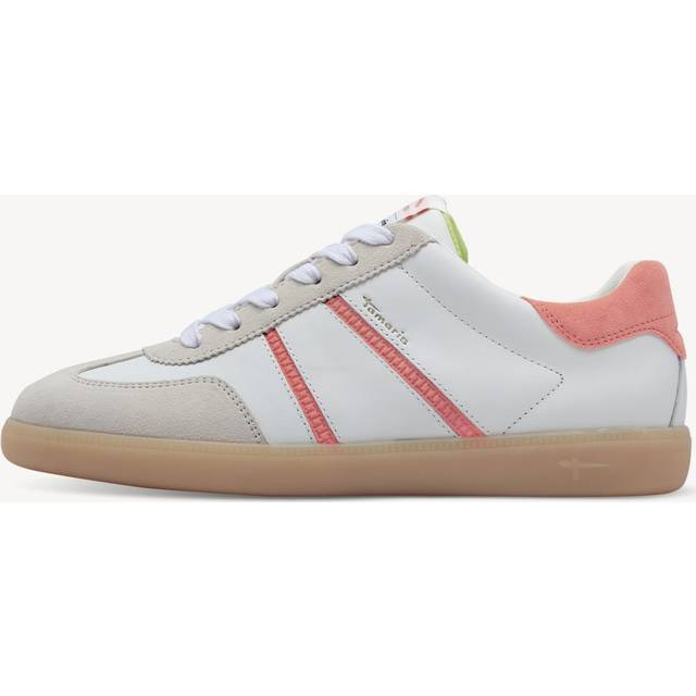Tamaris - Vita retro sneakers i skinn storlek 40 - Peach combi (40)