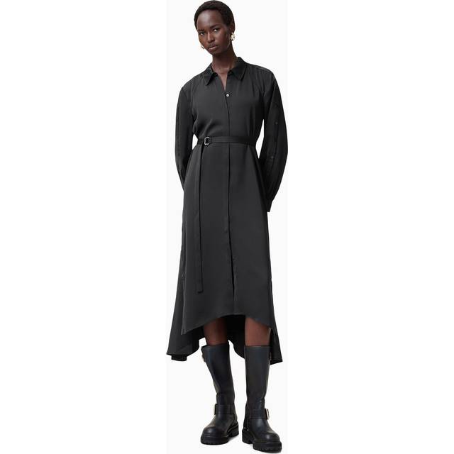 AllSaints Lexi Satin Midi Dress - 12, BLACK
