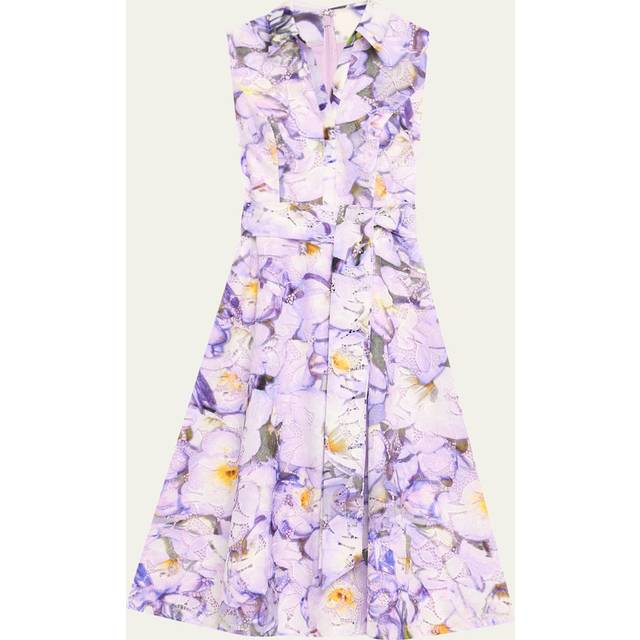 Sleeveless Printed Floral Lace Midi Dress - LILAC MULTI - 16