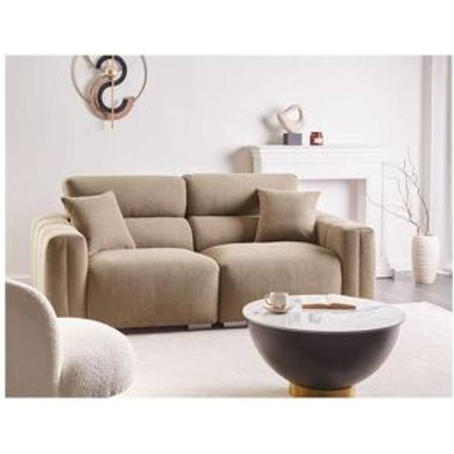 Beliani - 3-Seater Fabric Sofa with Cushions Water-Resistant Upholstery Plushy Look Light Brown Fauskan