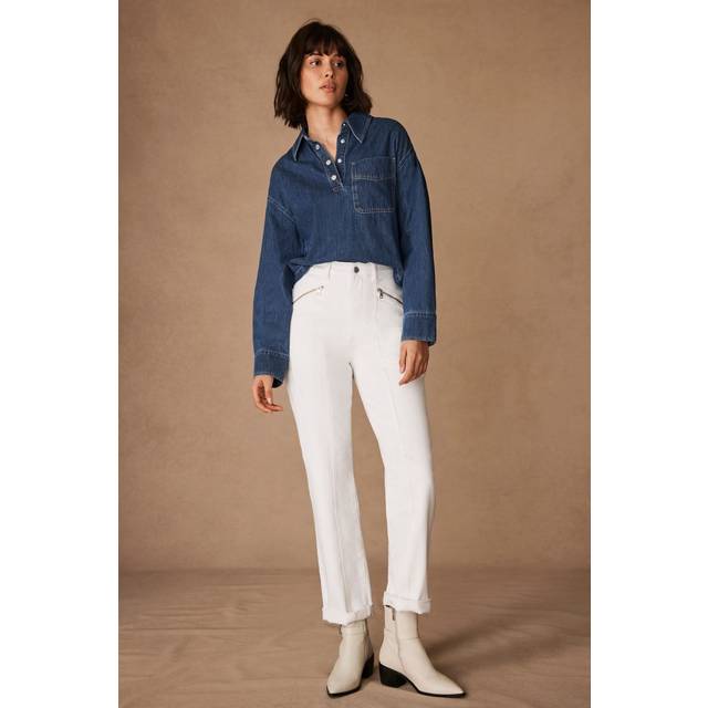 Mint Velvet White Sculpting Slim Biker Detail Jeans - 14R, WHITE