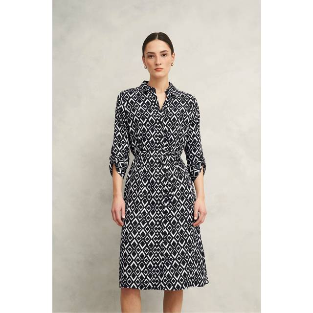 Hobbs Petite Cali Geometric Shirt Dress, Navy/Ivory