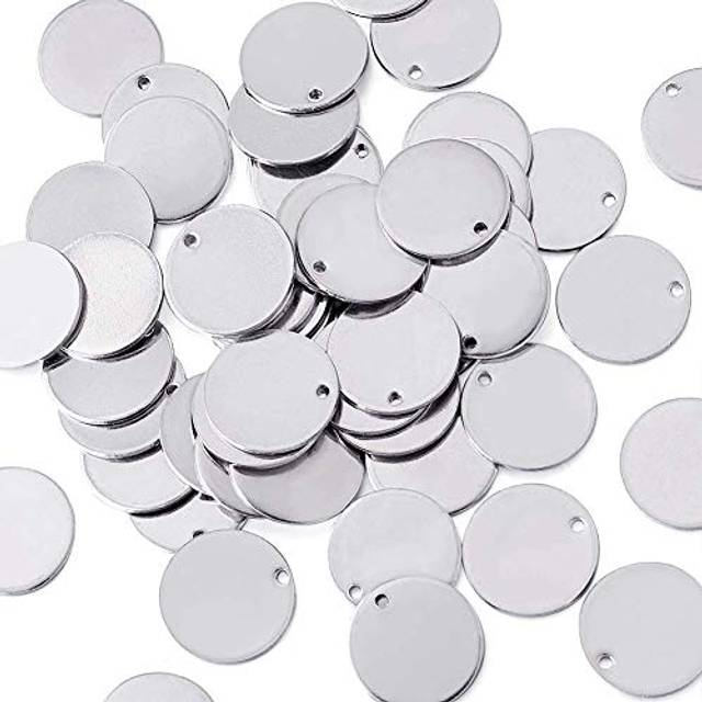 PandaHall 50pcs Stainless Steel Flat Round Blank Stamping Tag Pendants 23x1mm Metal Blank Tags Charms for DIY Jewelry Making