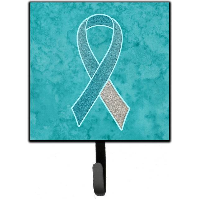 """""Caroline's Treasures AN1215SH4 Teal and White Ribbon For Cervical Cancer Awareness Leash or Key Holder  Small  Multicolor"""""