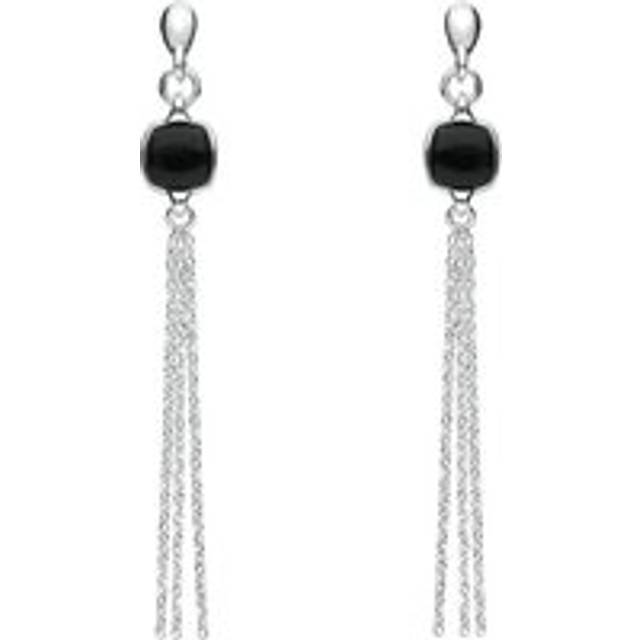 Sterling Silver Whitby Jet Square Chain Drop Earrings