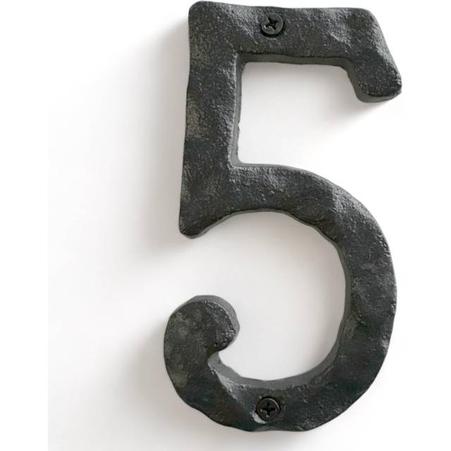 NACH House Numbers for Outside  5.5 inch Black Address Numbers for House - Number 5 - Rustic Numbers for Outside with Mounting Hardware