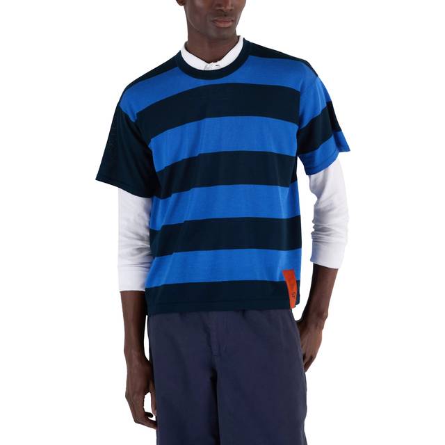 John Smedley Unisex Stripe T-Shirt, Orion Green/Jay Blue