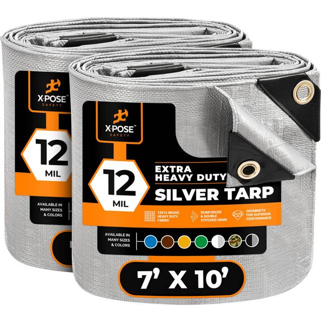Heavy Duty Silver Poly Tarp 7' X 10' (2-Pack) - Multipurpose Protective Cover - Durable  Waterproof  Weather Proof  Rip and Tear Resistant - Extra Thi
