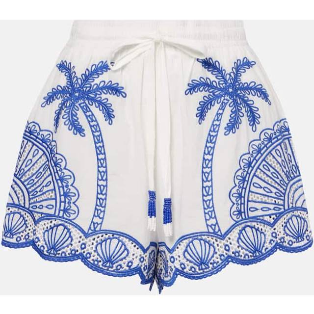 Farm Rio Blue Palm Trees Embroidered Shorts