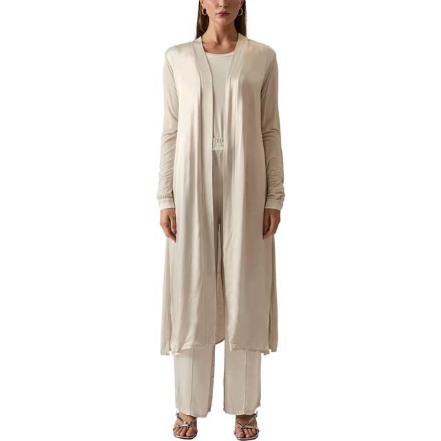 James Lakeland Women's Long Satin Beige Cardigan - Size: 14