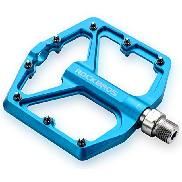 ROCKBROS Bike Pedals, Aluminum Mountain Bike Pedals, 9/16 Inch Bicycle Pedals Anti-Slip Durable Sealed Bearing Black Red Blue for MTB Road Bike