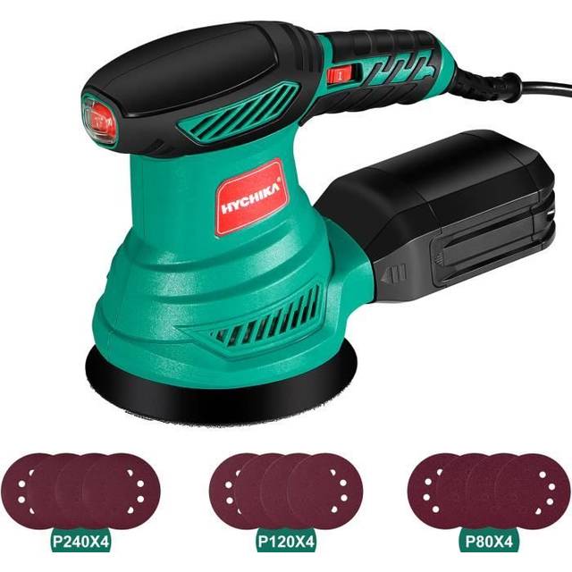 Hychika - Orbital Sander 300W 13000RPM 6 Variable Speeds 125mm Random Orbital Sander, 12Pcs Sandpapers, Orbit Sander with Dust Collection