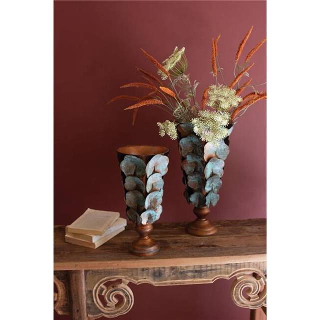 Kalalou NDE1534 Copper Patina Finish Metal Lotus Leaf Vases, Multi Color - Set of 2