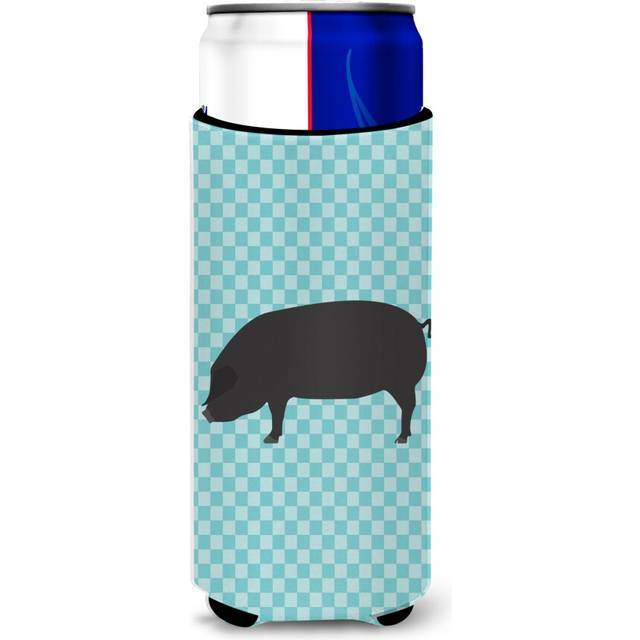 Caroline's Treasures Devon Large Black Pig Blue Check Decorative Can Hugger  Slim  Multicolor