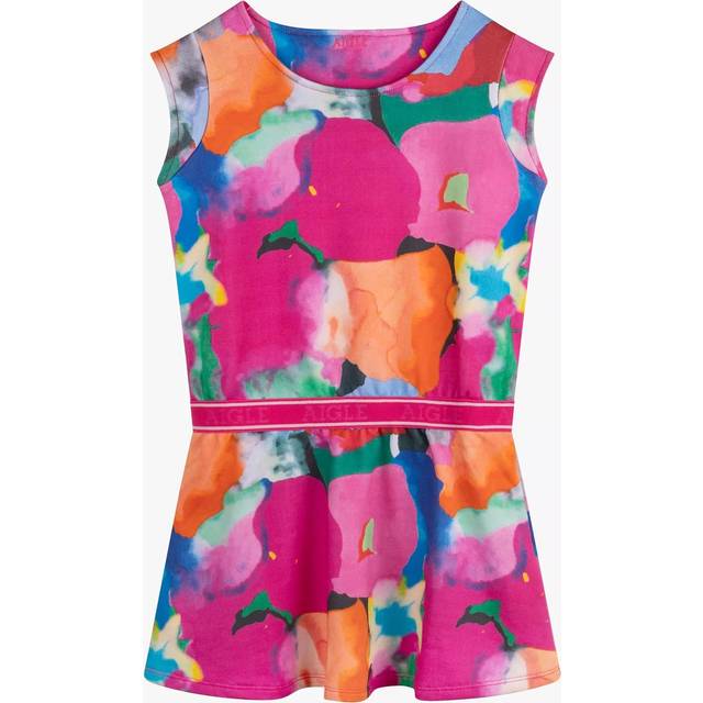 Aigle Kids' Abstract Floral Short Sleeve Dress, Indian Pink