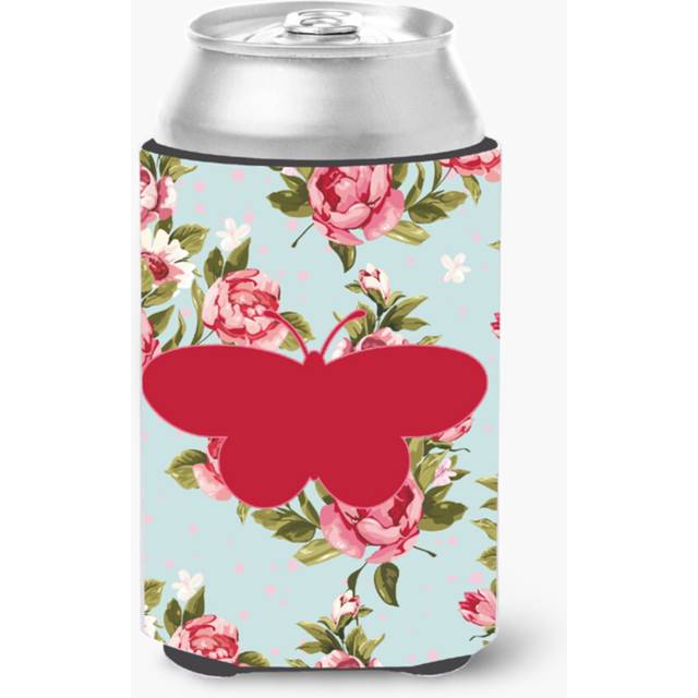 Butterfly Shabby Chic Blue Roses Can or Bottle Beverage Insulator Hugger BB1051