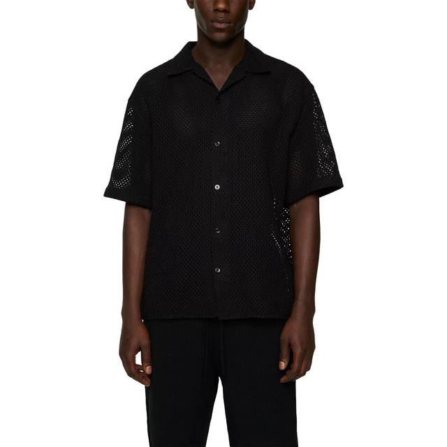 J.Lindeberg Ellis Cotton Regular Fit Crochet Knit Shirt, Black