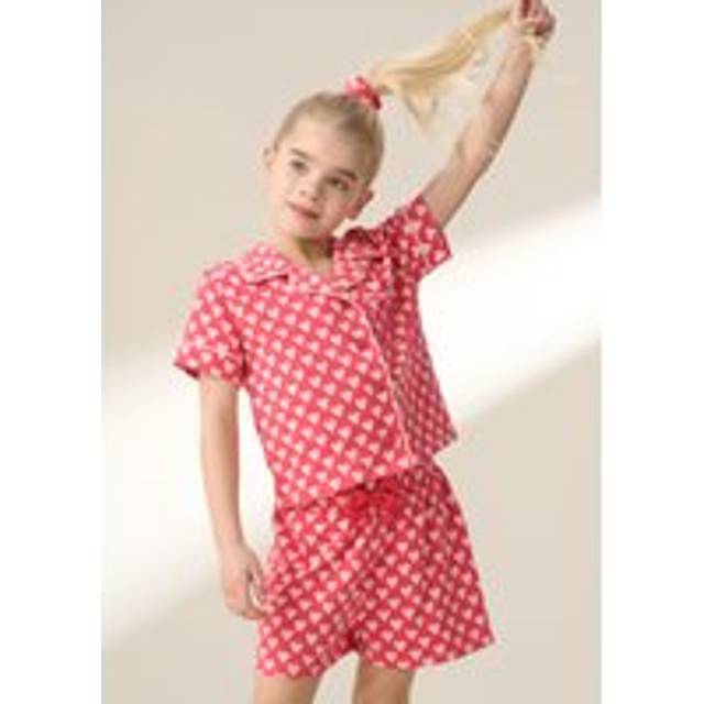 Angel & Rocket Kids' Heart Print Shortie Pyjama Set, Pink