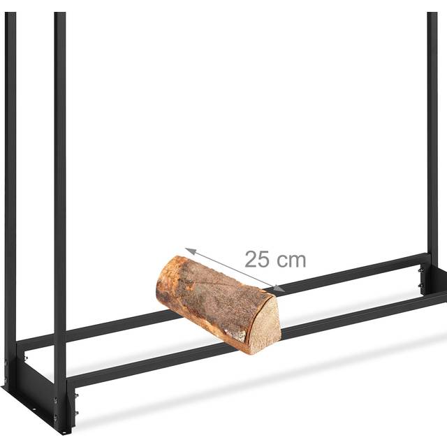 Relaxdays - Firewood Rack with Cover, for Wood from 25 cm, Wooden Log Shelf, made of Iron, HxWxD: 110 x 110 x 29 cm, Black