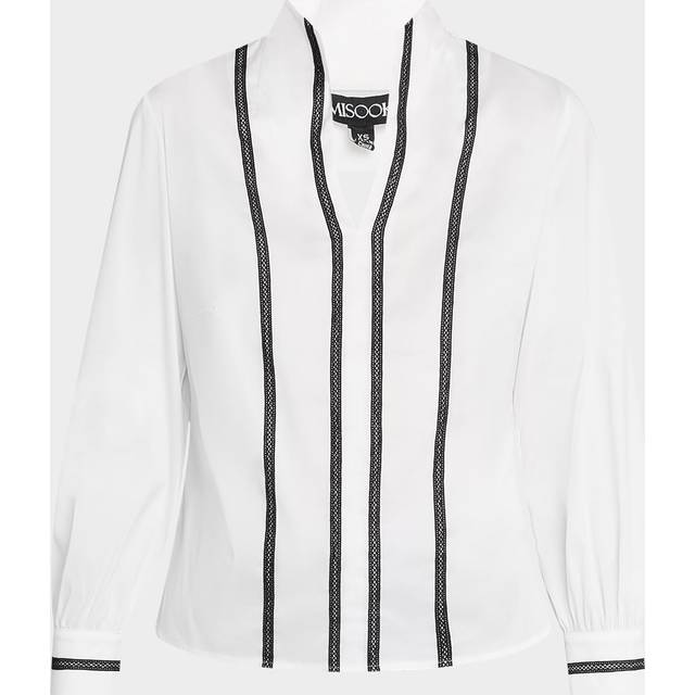 Heritage-Fit Ribbon Trim Stretch Cotton Blouse - Black/White - X-Large