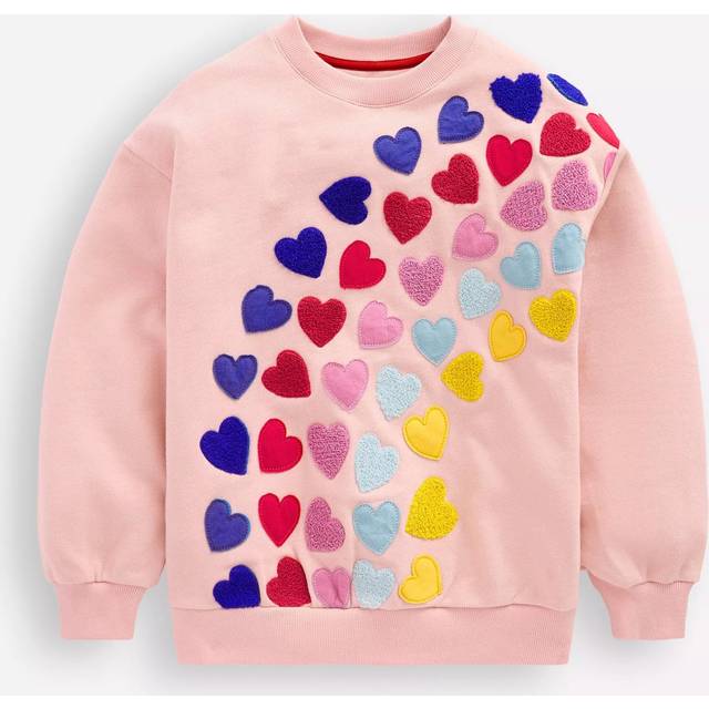 Mini Boden Kids' Graphic Boucle Sweatshirt, Chalk Pink Hearts
