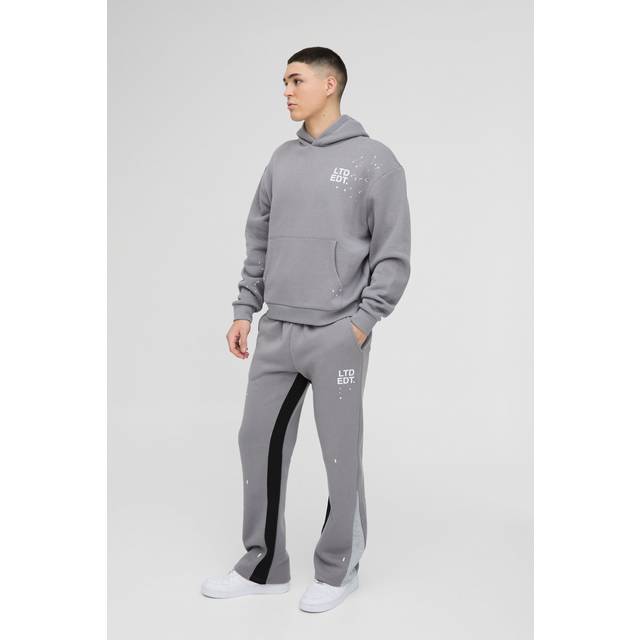 Oversized Boxy Paint Splatter Gusset Hooded Tracksuit - Grey - M