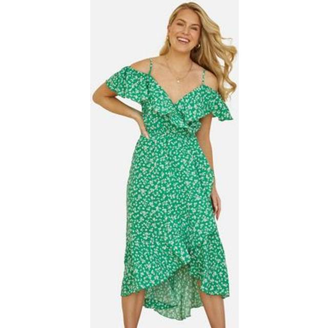 Yumi Women's Light Grey Floral Print Bardot Midi Dress New Look - UK 12
