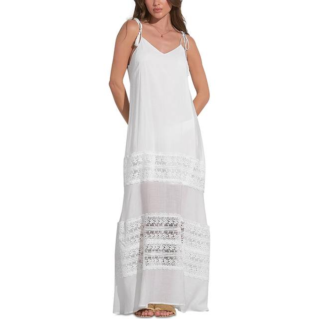 Elan Spaghetti Strap Crocheted Tiered Maxi Dress
