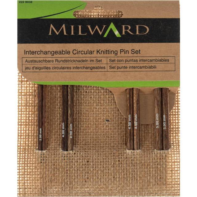 Milward Knitting Pins Circular Interchangeable Set of 4 Pairs in a Jute Case: Assorted