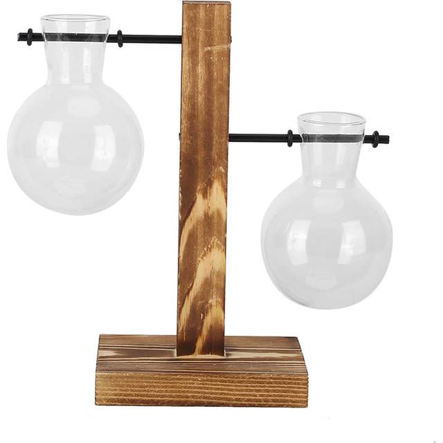 Innovative Planter Vase with Wooden Stand Transparent Glass Hydroponics Vase Desktop DecorationType