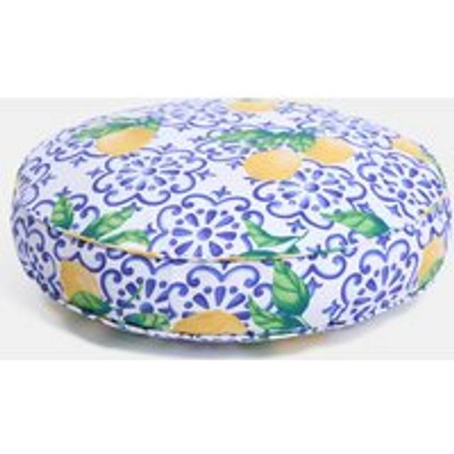 OHS Large Outdoor Cushion Round Decor Garden Filled, Blue Tiles - One Size