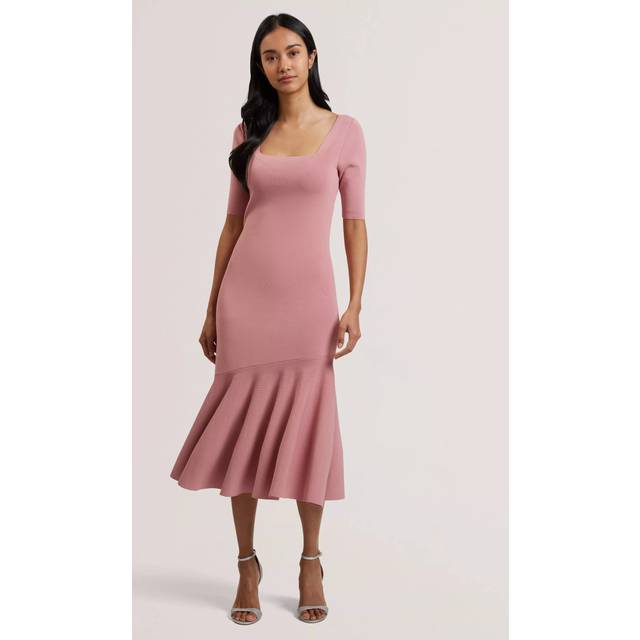 Ted Baker Miyhaa Knitted Flippy Skirt Sleeveless Midi Dress, Pink