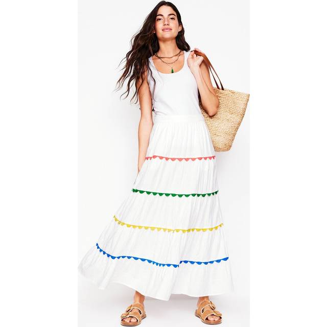 Boden Nadia Cotton Doublecloth Tiered Maxi Skirt, White