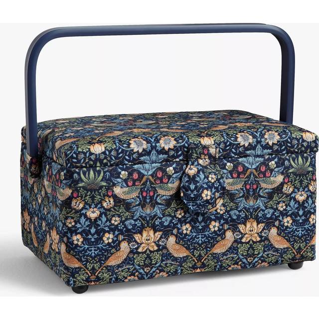 John Lewis William Morris Strawberry Thief Print Medium Rectangular Sewing Basket, Navy