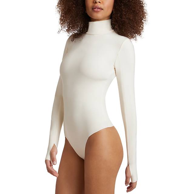 Neoprene Turtleneck Bodysuit with Thumbholes in Ivory - S