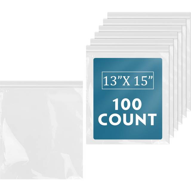 "iMailer - 100 Count - 13"""""""" x 15"""""""" Clear Reclosable Zip Plastic Poly Bags - 2 Gallon Zip Bags for Clothing  T-Shirts  Pants"