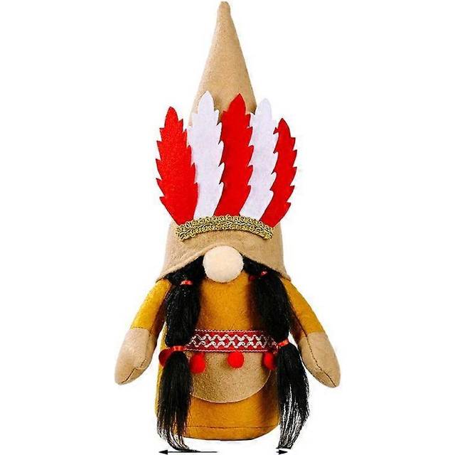 (female, One size) Indian doll standing faceless doll savage aboriginal doll red and white feathers