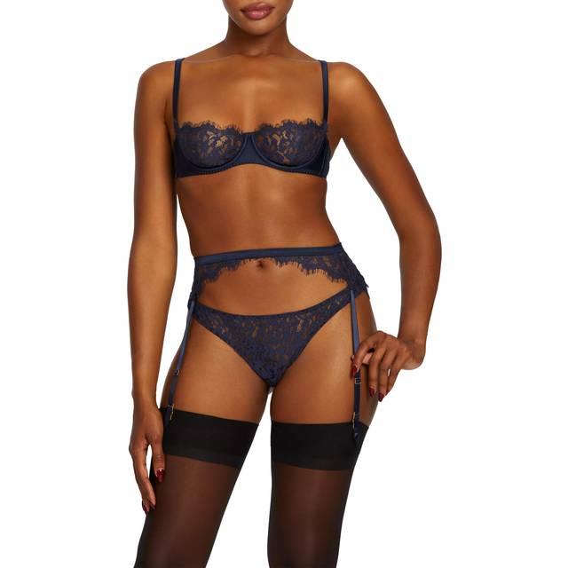 Coco de Mer Beatrice Lace Suspender Belt, Navy