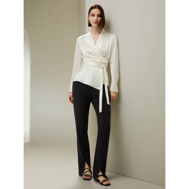 LILYSILK Silk Wrap Blouse 100 Silk Built-In Tie Belt At Waist Wardrobe Must-Have UK Lily White UK 18