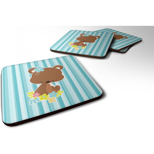 """""Caroline's Treasures Bear with Flowers Foam Coaster Set of 4  3.5  Multicolor"""""