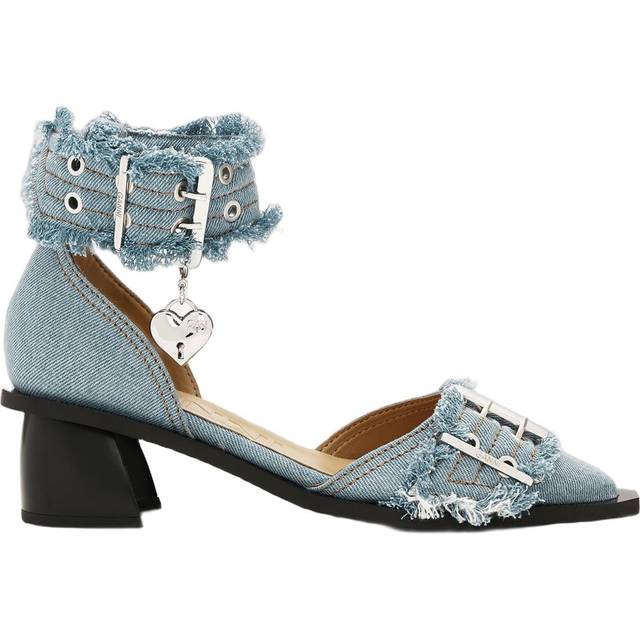 GANNI Blue Denim Feminine Buckle Open Cut Heels - 928 Faded Denim - IT 40